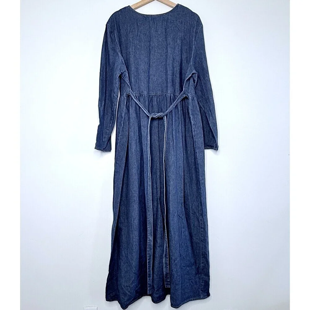 Studio West Denim Dress Embroidered Floral Cottagecore Maxi long sleeve one size - Picture 7 of 10